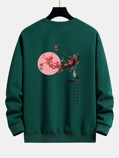 Plum Blossom And Crane Back Print Relax Fit Sweatshirt