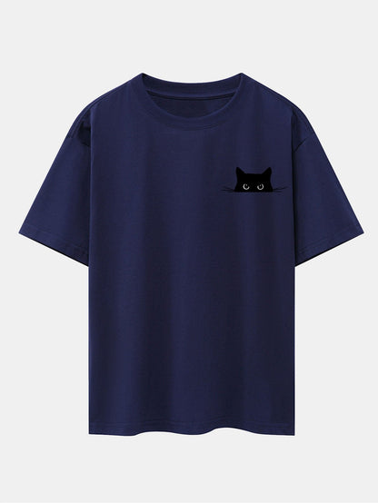 Black Cat Print Drop Shoulder Oversize T-Shirt