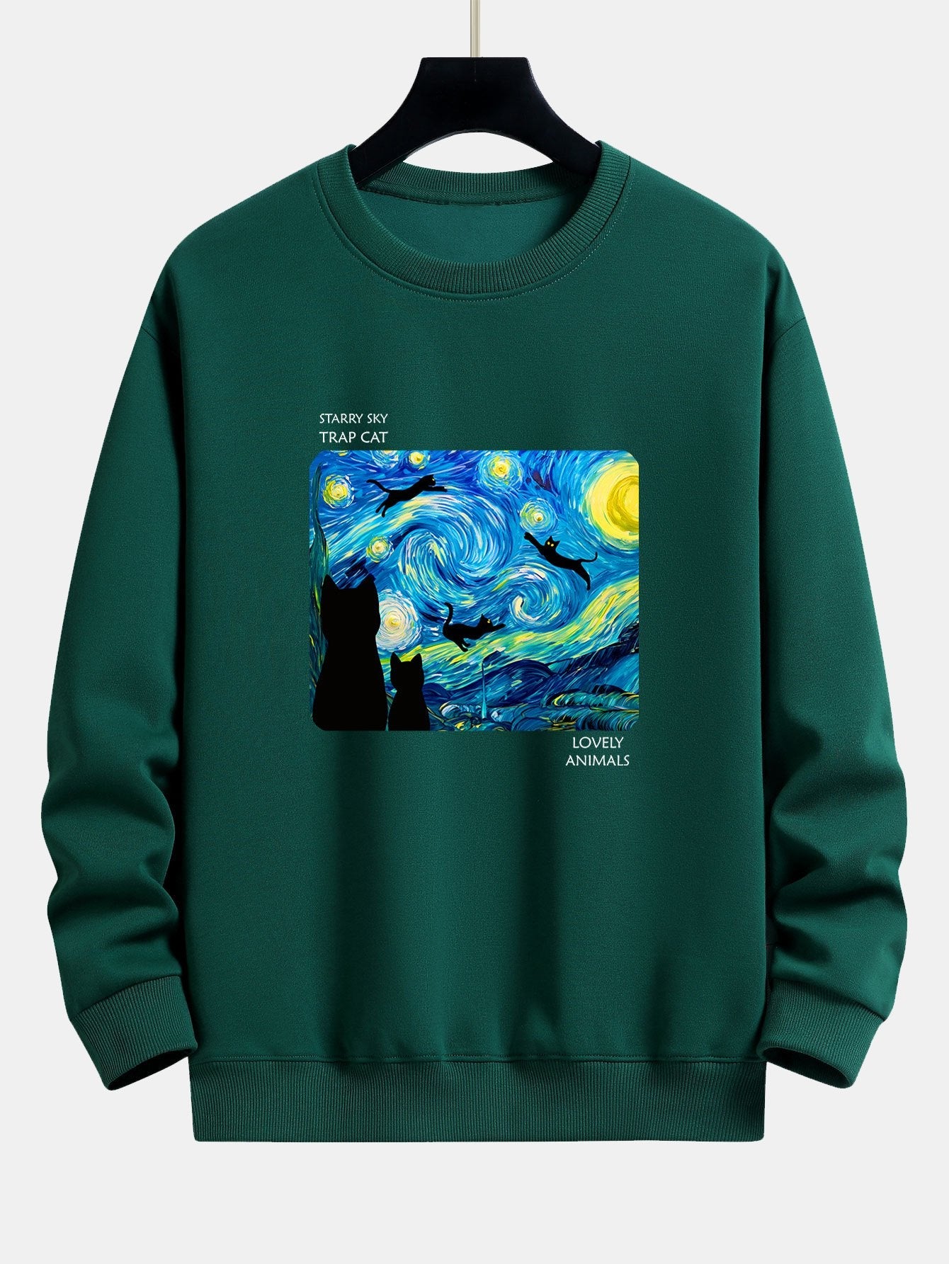 Starry Sky Cat Print Relax Fit Sweatshirt