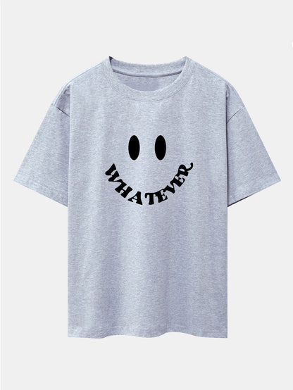 Smiley Face Slogan Print Drop Shoulder Oversize T-Shirt