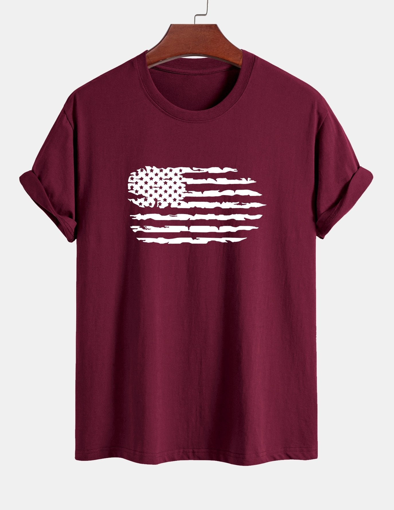 Regular Fit American Flag Print Cotton T-Shirt