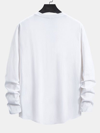 Basic Long Sleeve Cotton Arc Hem T-Shirt