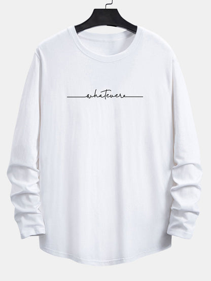 Long Sleeve Slogan Print Cotton Arc Hem T-Shirt