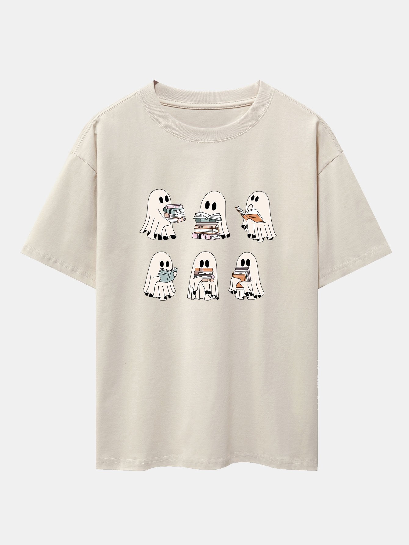 Ghost Reading Book Print Drop Shoulder Oversize T-Shirt