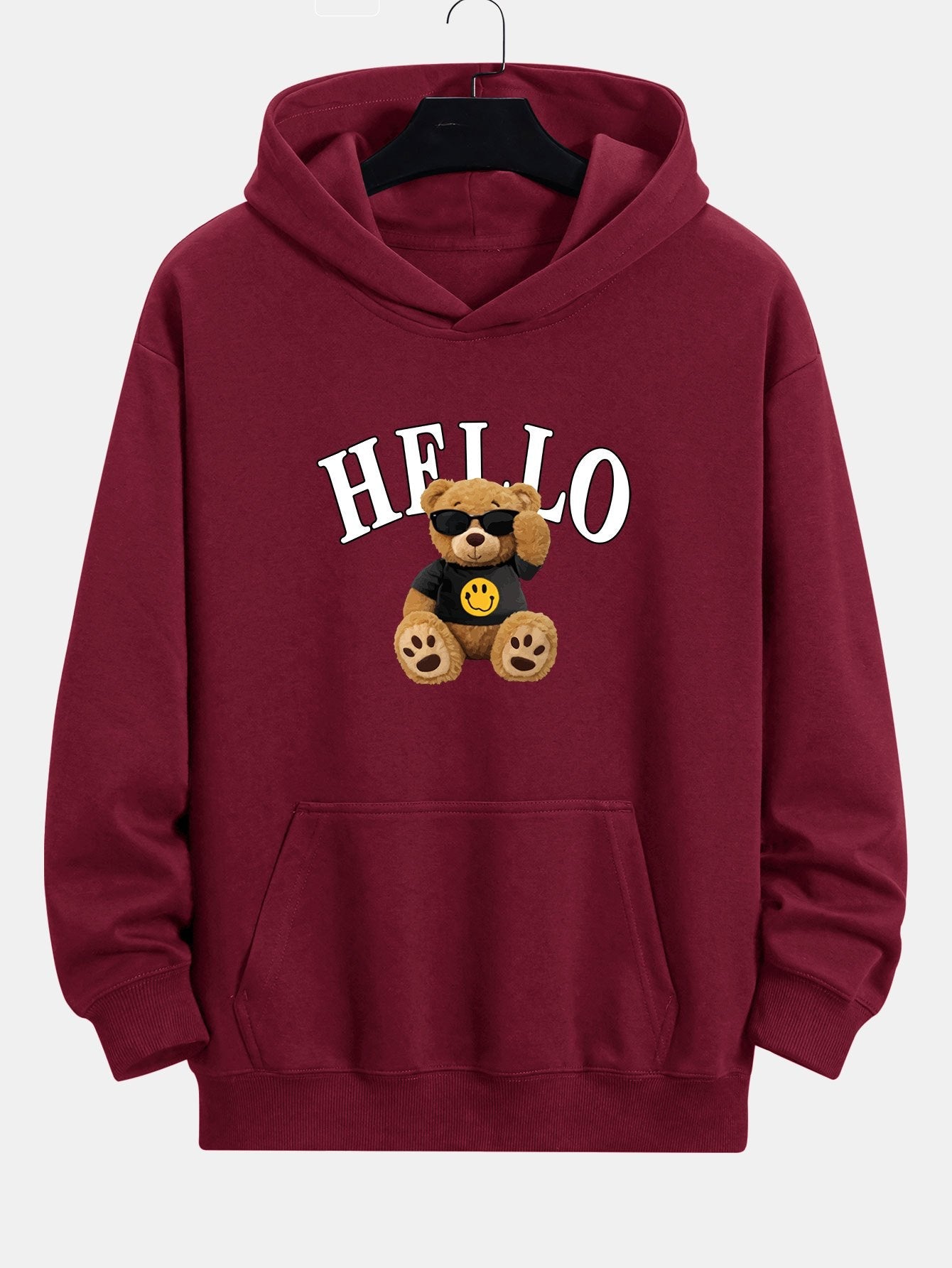 Hello Sunglasses Bear Print Relax Fit Hoodie