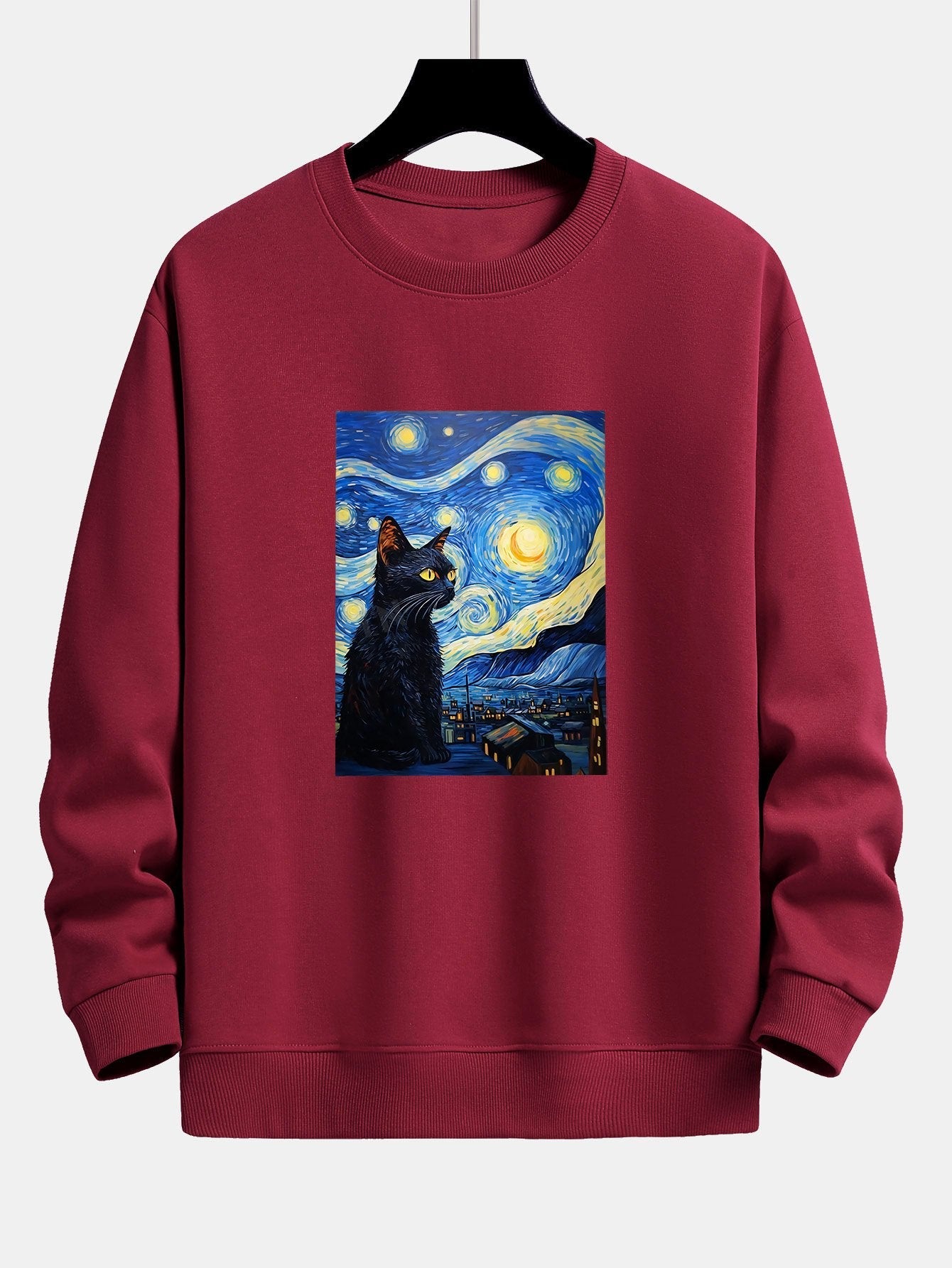 Starry Sky Cat Print Relax Fit Sweatshirt