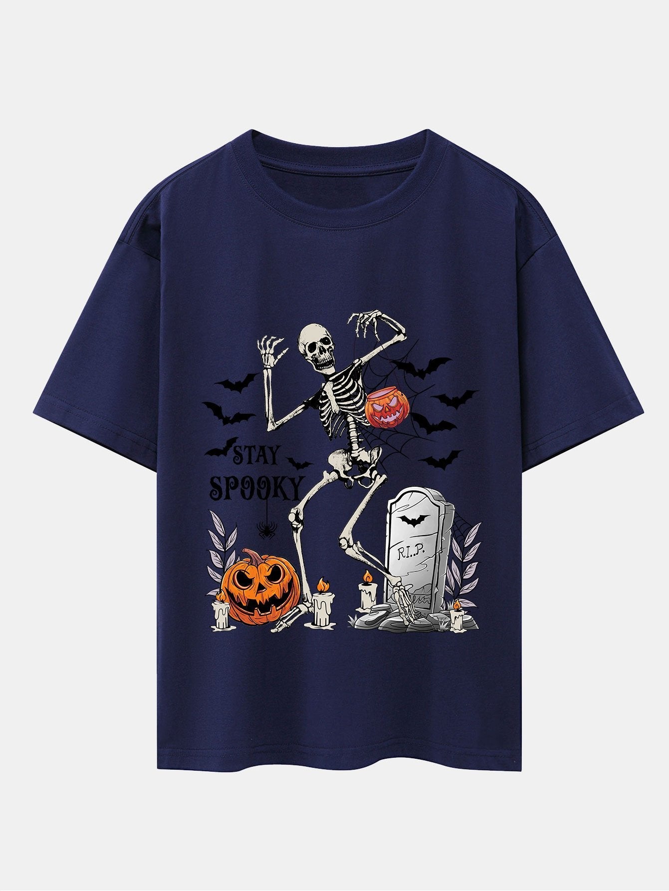 Halloween Skeleton Stay Spooky Print Drop Shoulder Oversize T-Shirt