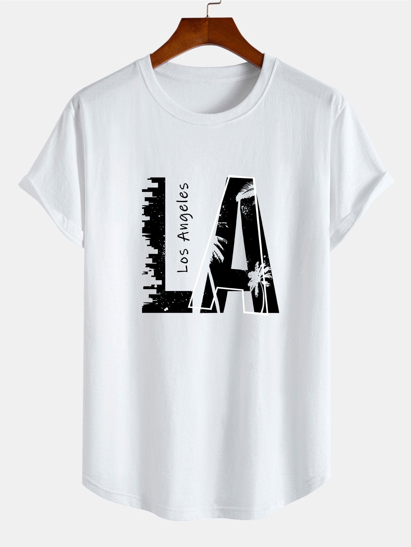 Los Angeles Print Cotton Arc Hem T-Shirt