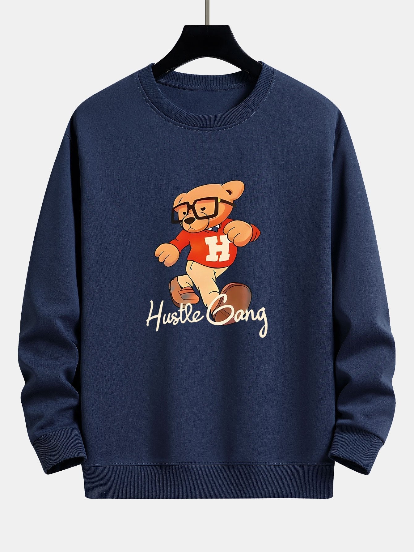 Bear With Glasses Print Relax Fit Sweatshirt