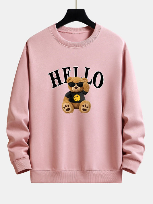 Hello Sunglasses Bear Print Relax Fit Sweatshirt