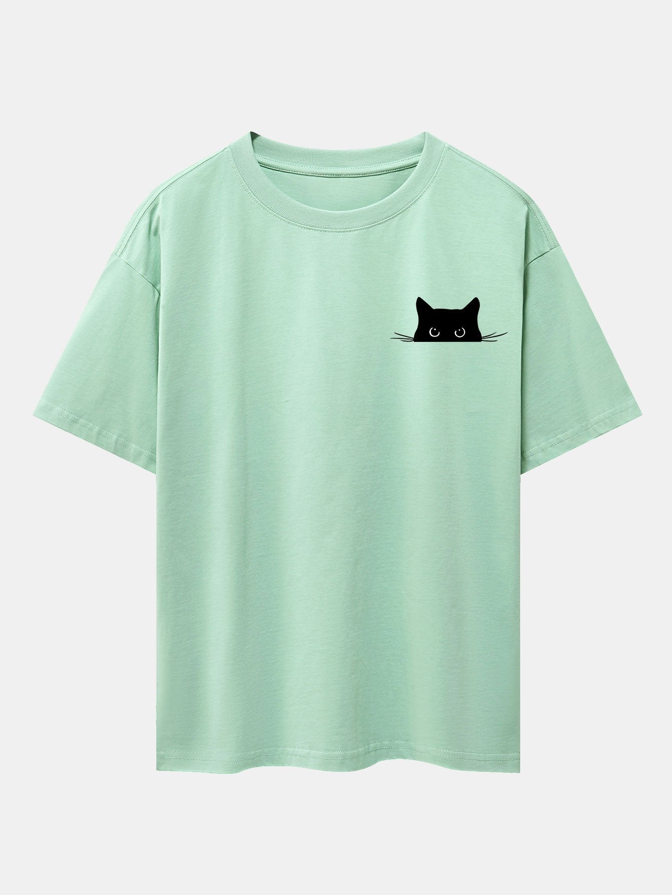 Black Cat Print Drop Shoulder Oversize T-Shirt