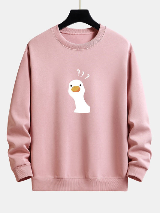 Question Mark Doubtful Duck Print Relax Fit Sweatshirt