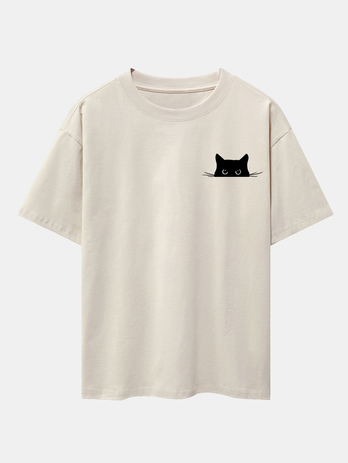 Black Cat Print Drop Shoulder Oversize T-Shirt