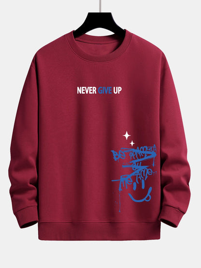 Never Give Up Smiley Face Print Relax Fit Sweatshirt