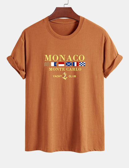 Regular Fit Monaco Slogan Print Cotton T-Shirt