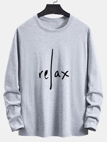 Long Sleeve Relax Slogan Print Cotton T-Shirt