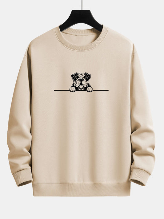 Peeking Bulldog Dog Print Relax Fit Sweatshirt