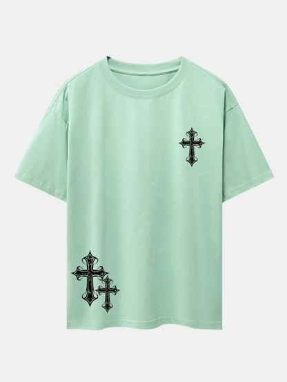 Cross Print Drop Shoulder Oversize T-Shirt