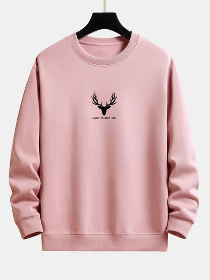 Silhouette Head Deer Print Relax Fit Sweatshirt