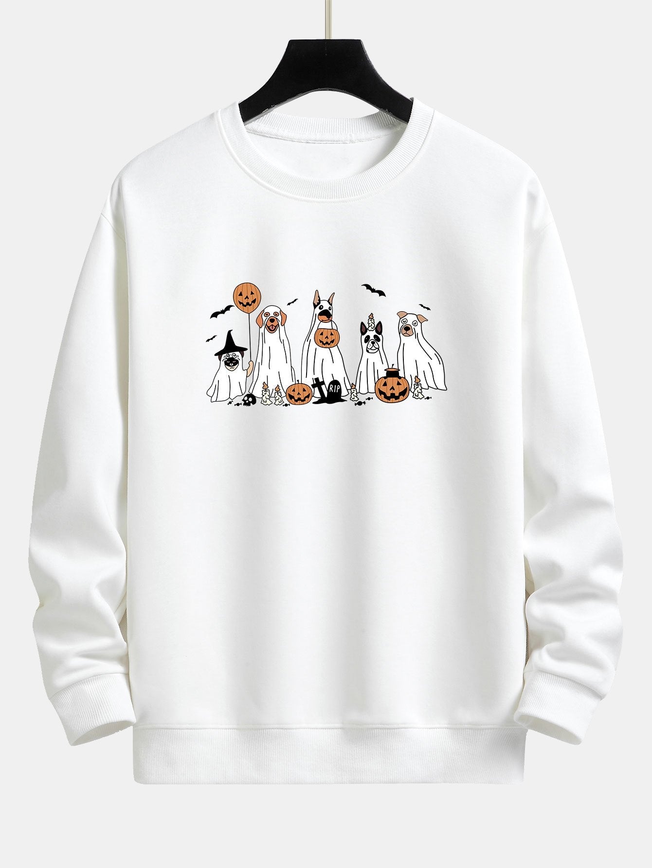 Halloween Dog Disguised As A Ghost Print Relax Fit Sweatshirt