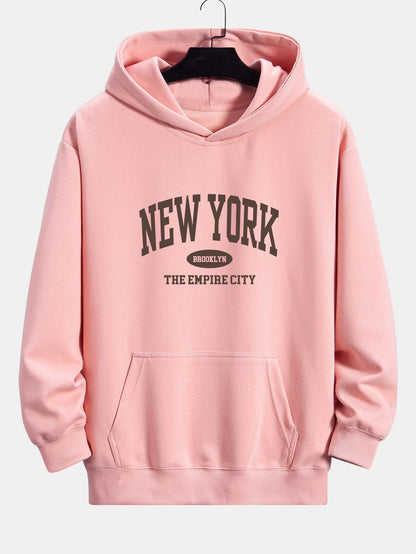 New York Slogan Print Relax Fit Hoodie