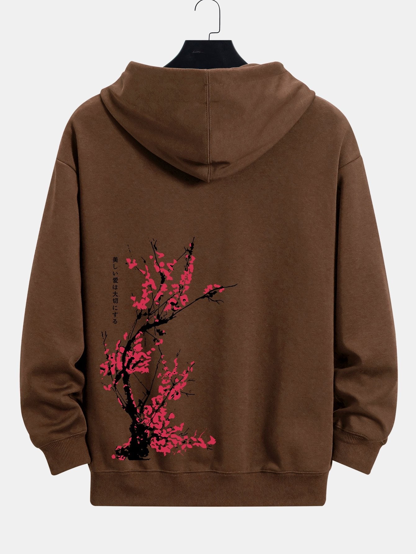 Plum Blossom Slogan Back Print Relax Fit Hoodie