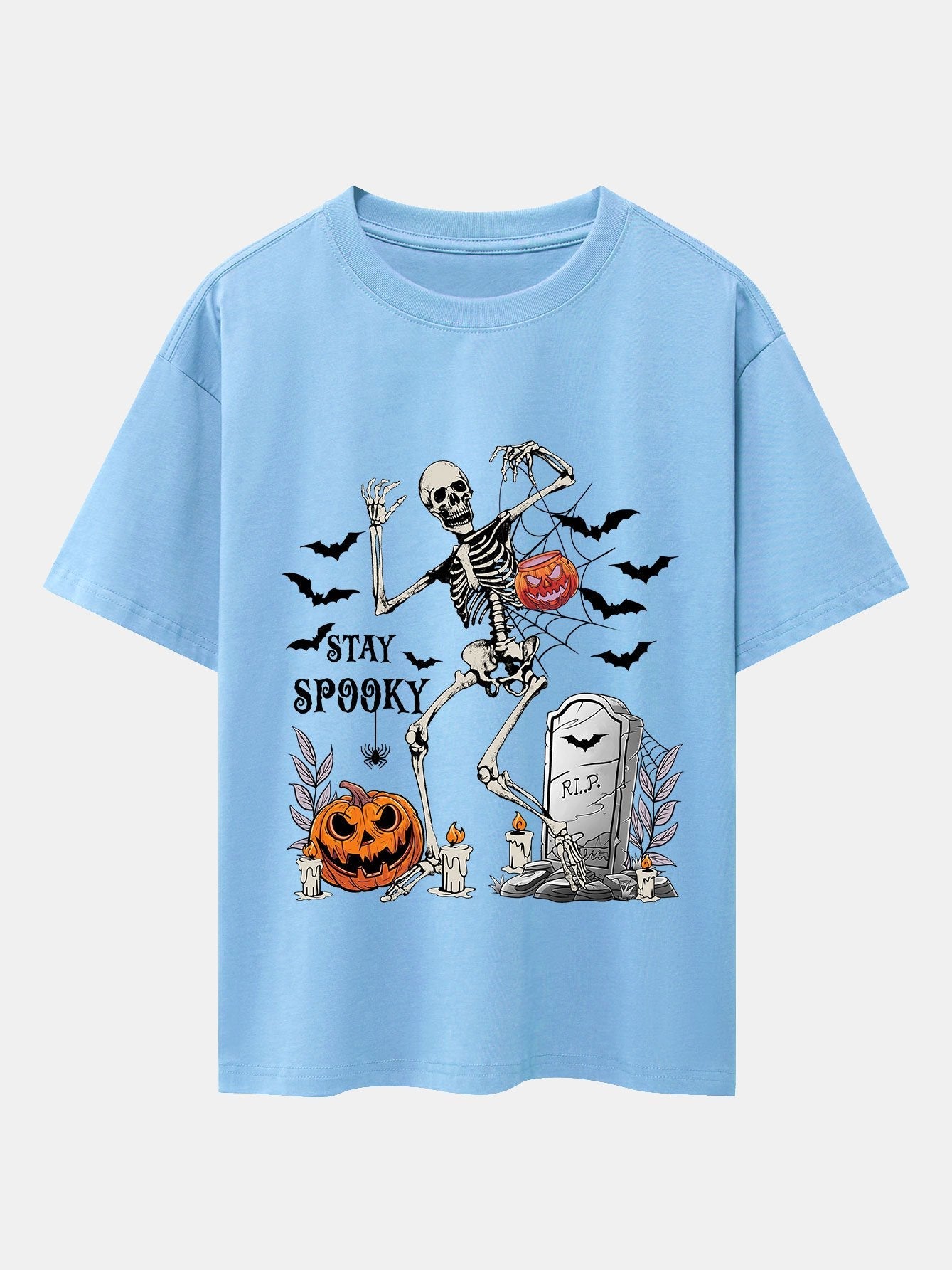 Halloween Skeleton Stay Spooky Print Drop Shoulder Oversize T-Shirt