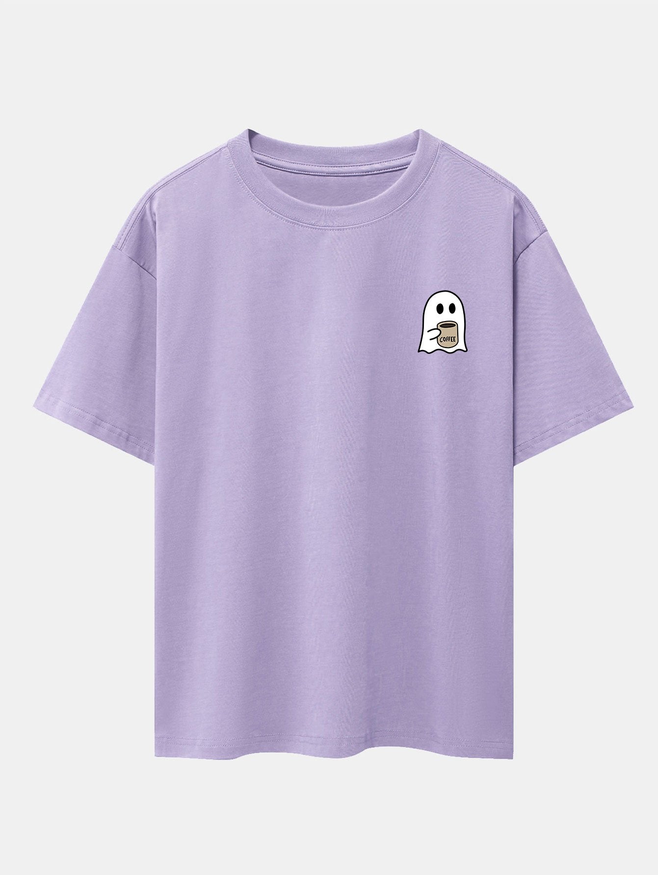 Ghost Drinking Coffee Print Drop Shoulder Oversize T-Shirt