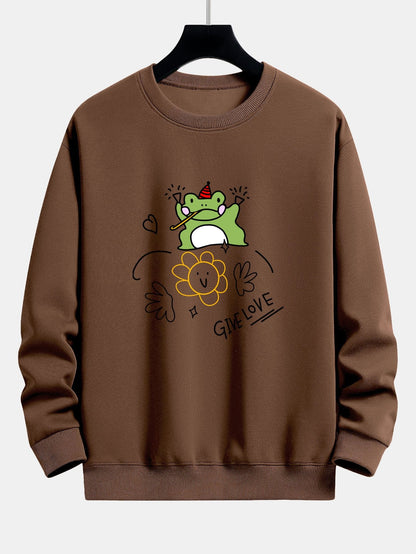 Smiley Flower Frog Print Relax Fit Sweatshirt