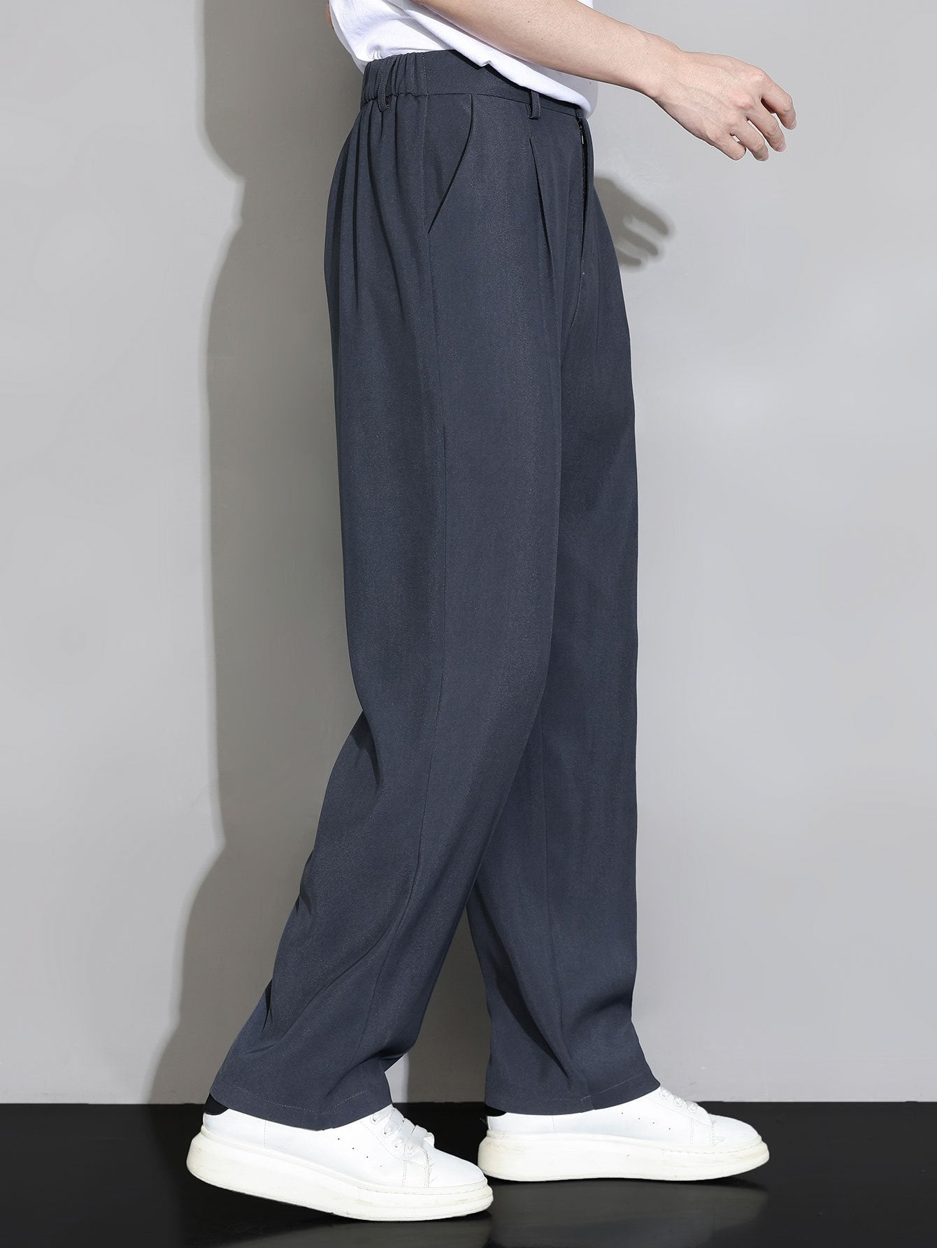 Relax Fit Elastic Waist Straight Leg Trousers