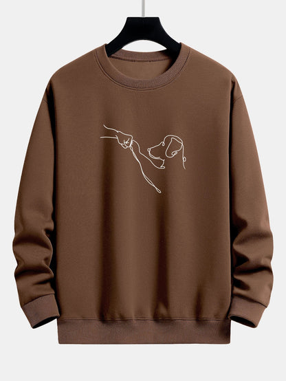 Dog Line Drawing Print Relax Fit Sweatshirt