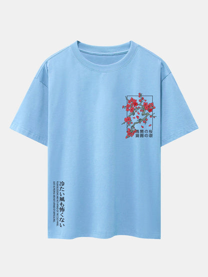 Cherry Blossom Slogan Print Drop Shoulder Oversize T-Shirt