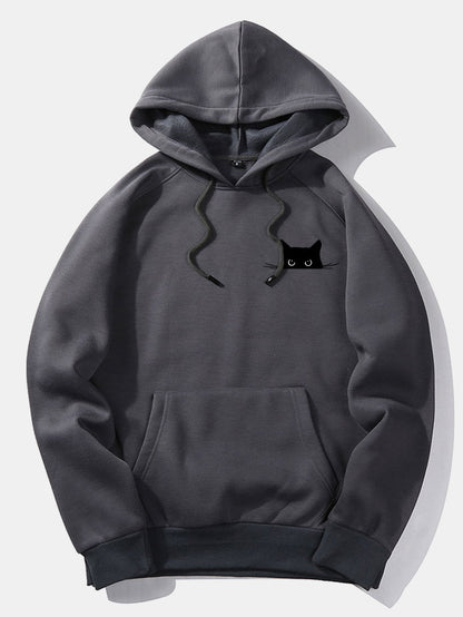 Black Cat Print Hoodie