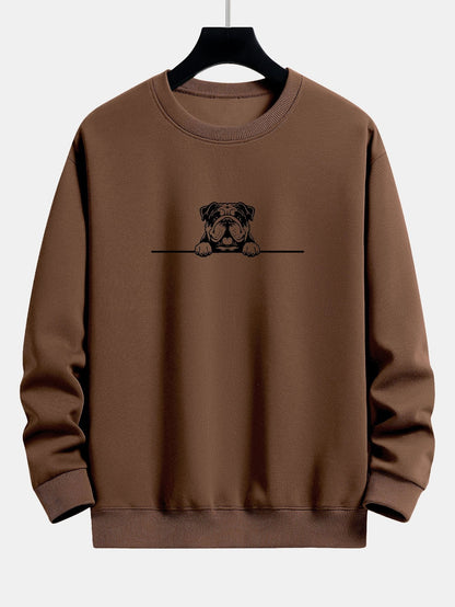 Peeking Bulldog Dog Print Relax Fit Sweatshirt