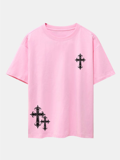 Cross Print Drop Shoulder Oversize T-Shirt