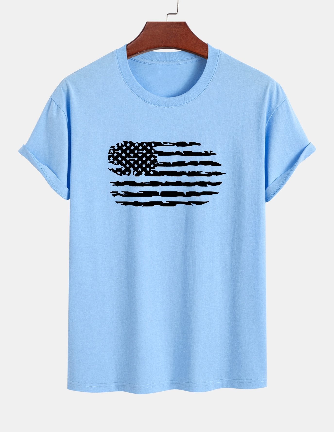 Regular Fit American Flag Print Cotton T-Shirt