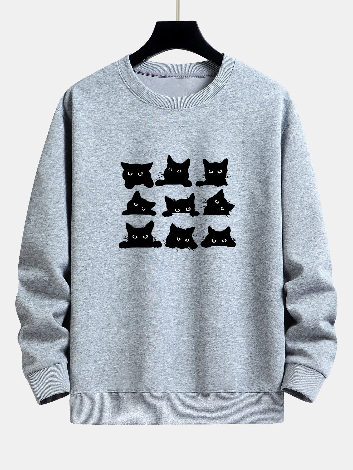 Black Cat Staring Print Relax Fit Sweatshirt