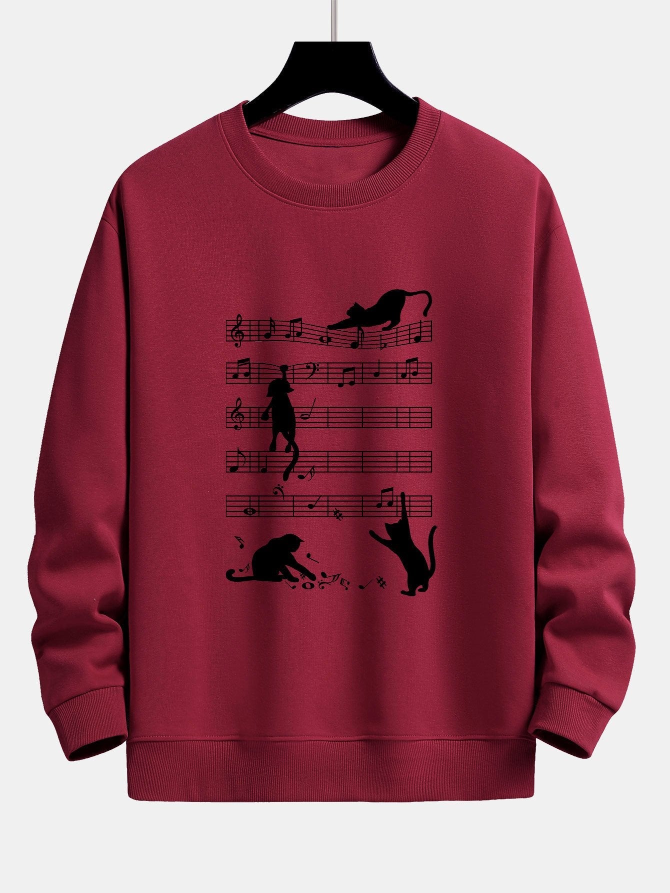 Sheet Music Cat Print Relax Fit Sweatshirt