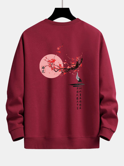 Plum Blossom And Crane Back Print Relax Fit Sweatshirt