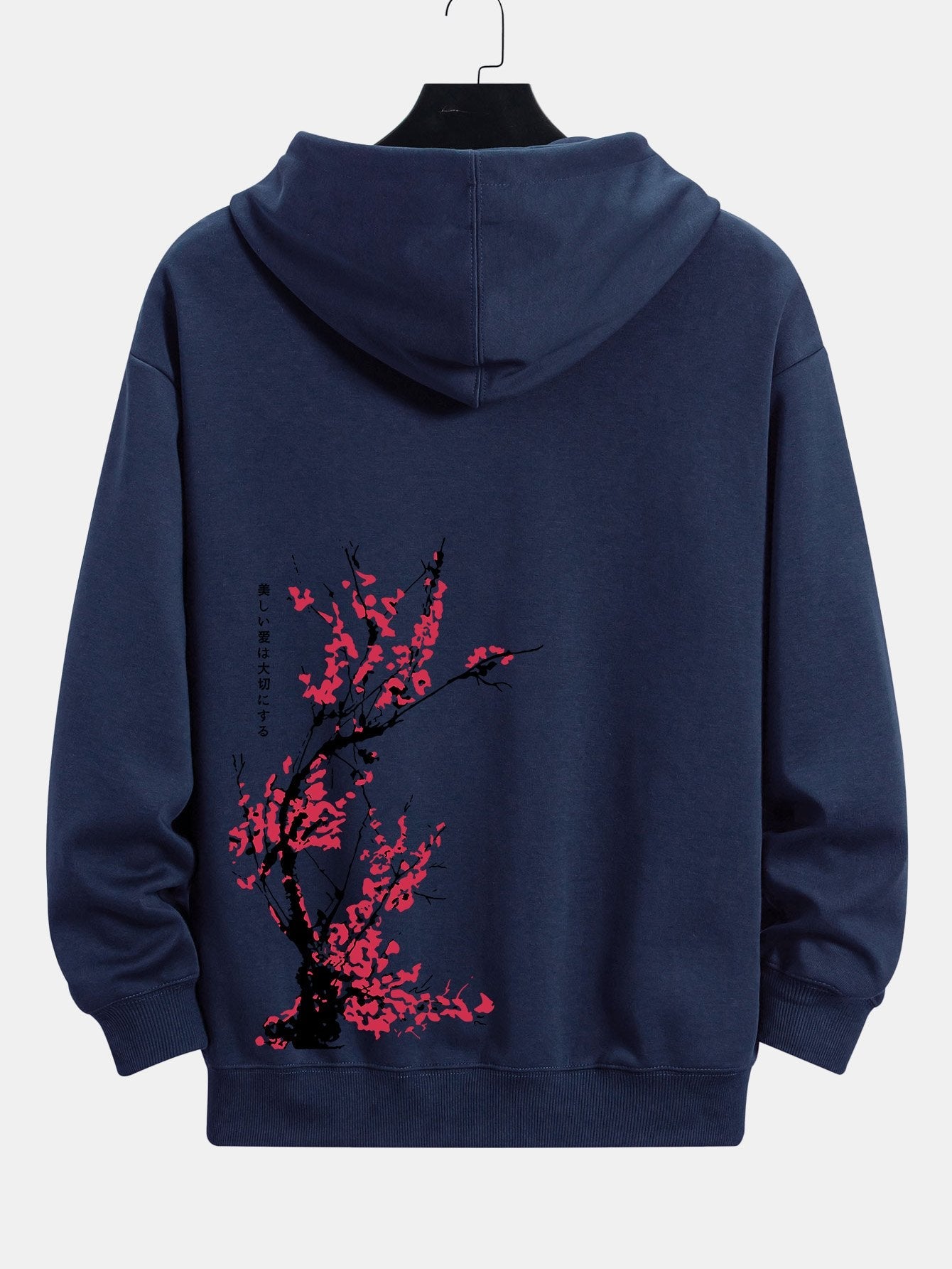 Plum Blossom Slogan Back Print Relax Fit Hoodie