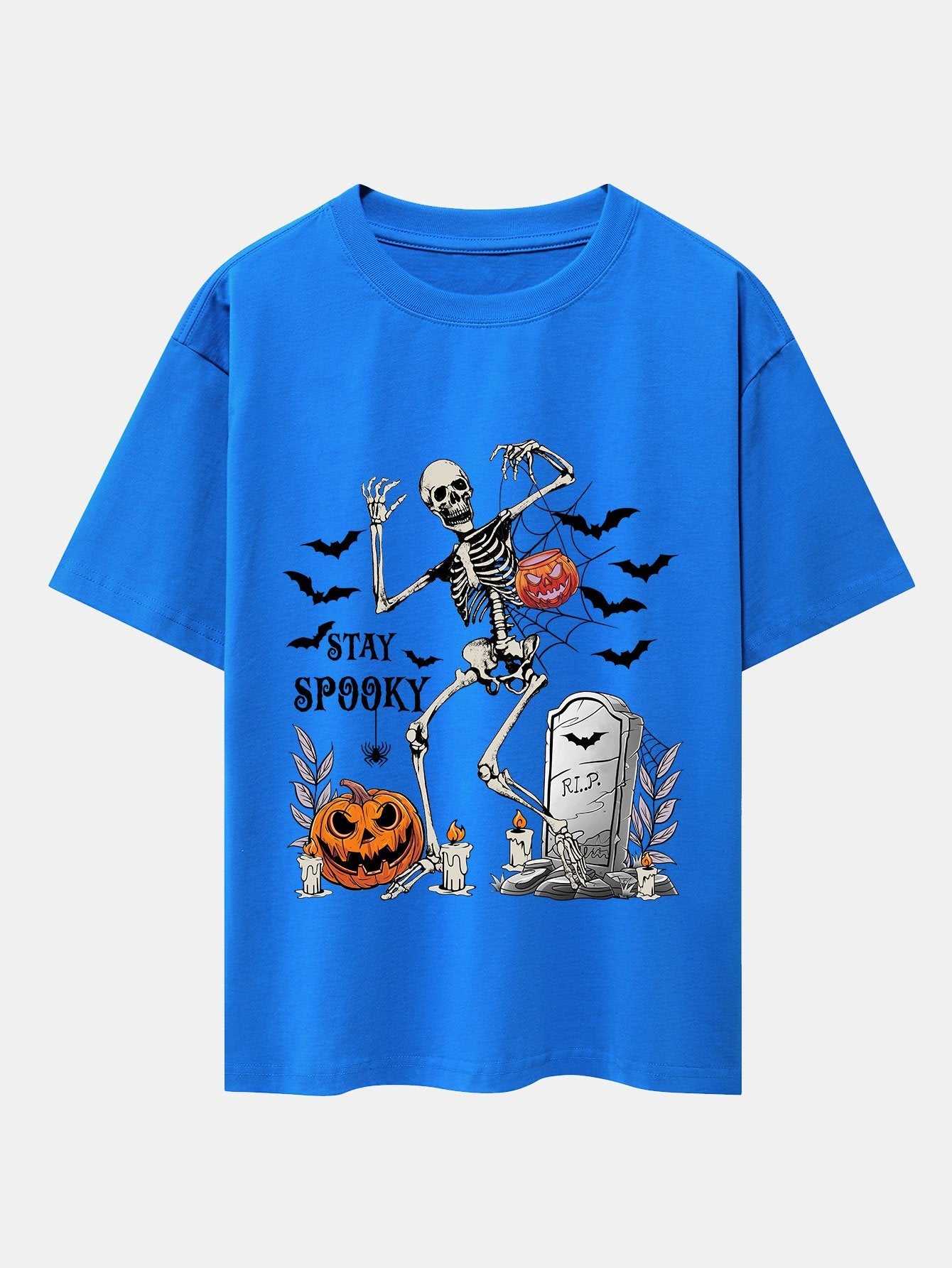 Halloween Skeleton Stay Spooky Print Drop Shoulder Oversize T-Shirt