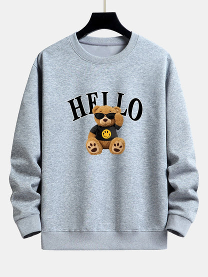 Hello Sunglasses Bear Print Relax Fit Sweatshirt