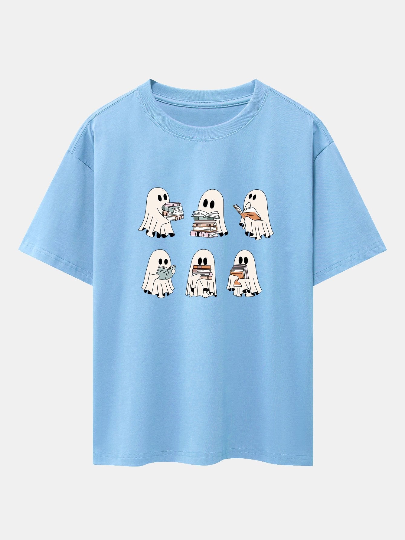 Ghost Reading Book Print Drop Shoulder Oversize T-Shirt