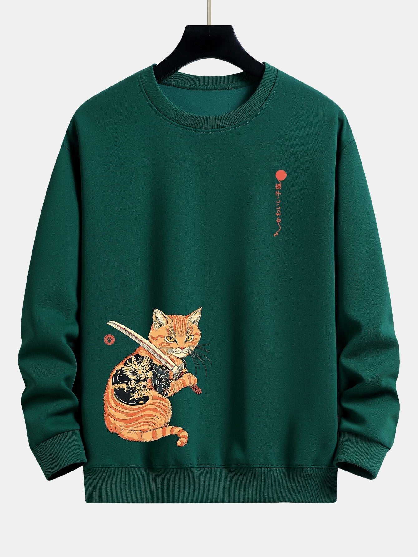 Samurai Warrior Cat Print Relax Fit Sweatshirt