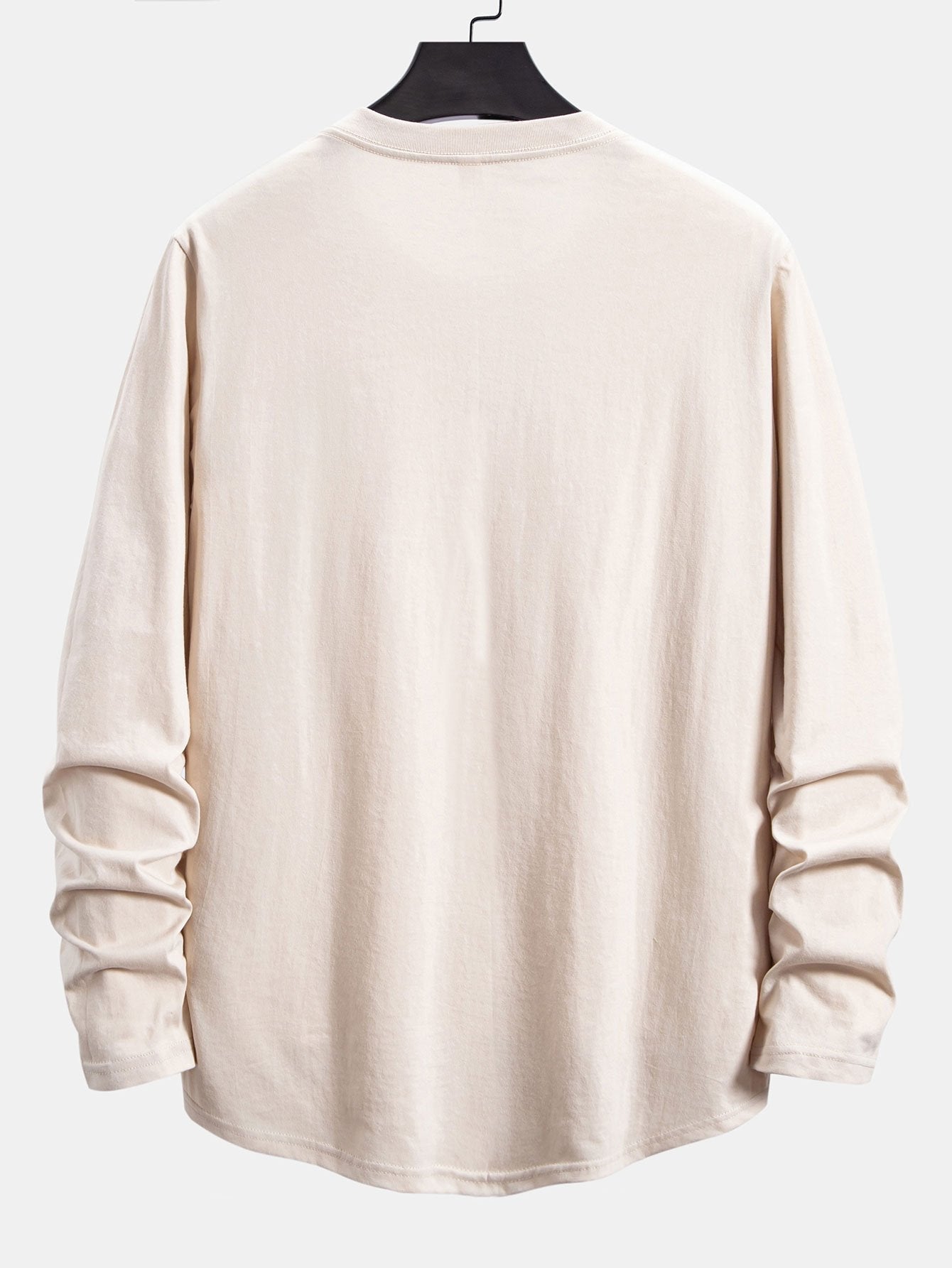 Basic Long Sleeve Cotton Arc Hem T-Shirt