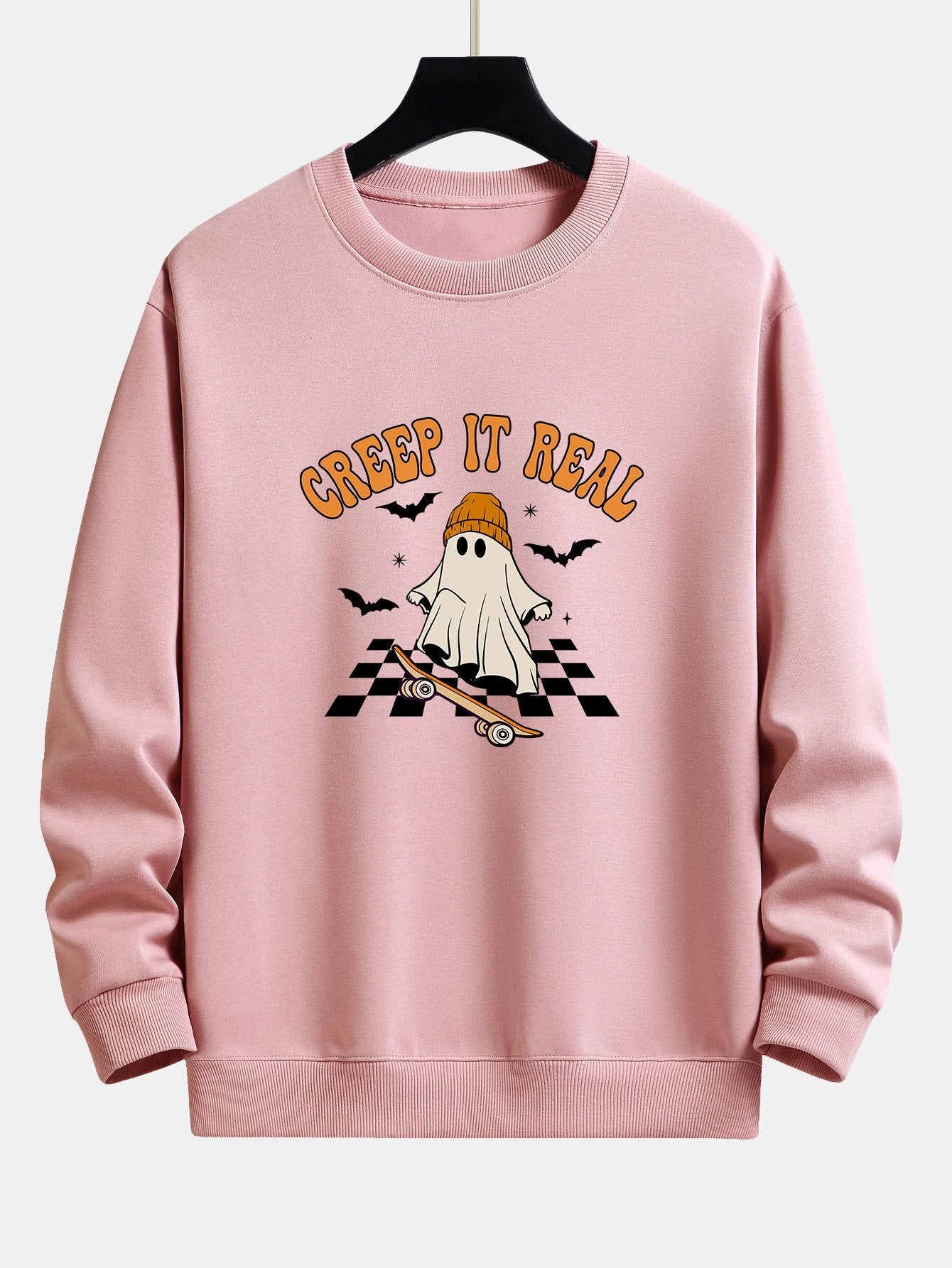 Halloween Skateboard Ghost Print Relax Fit Sweatshirt