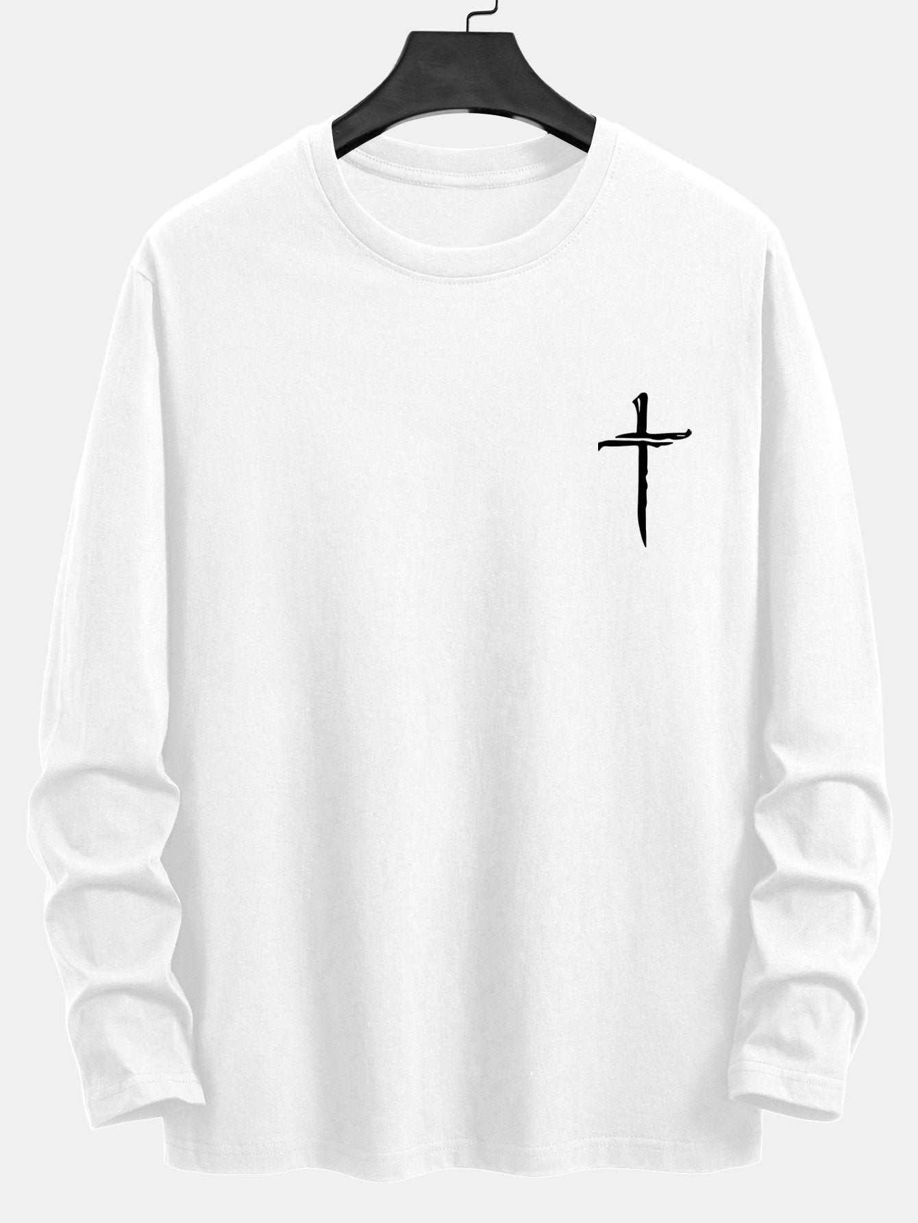 Long Sleeve Cross Print Cotton T-Shirt