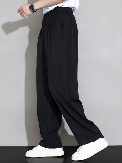 Relax Fit Elastic Waist Straight Leg Trousers