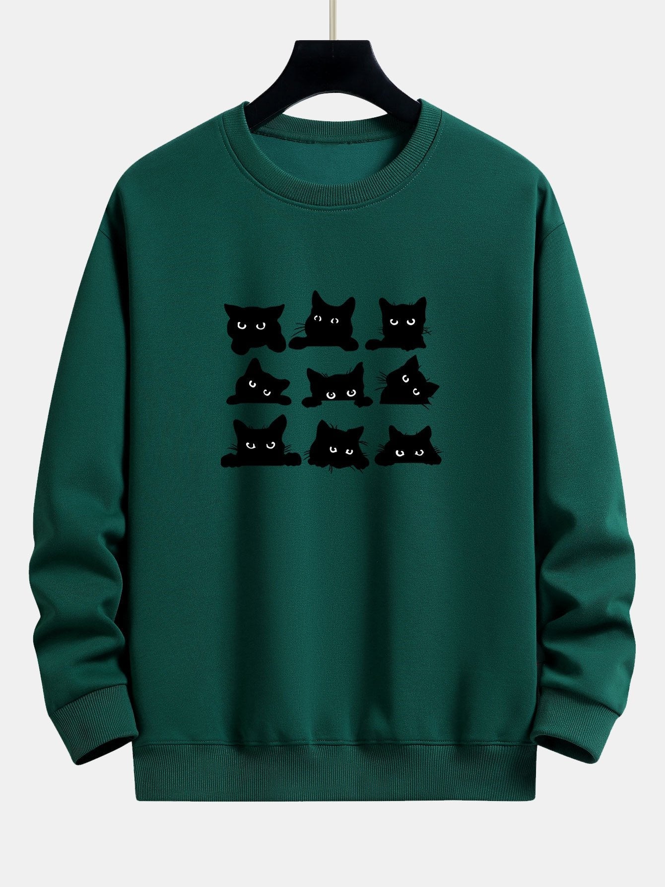 Black Cat Staring Print Relax Fit Sweatshirt