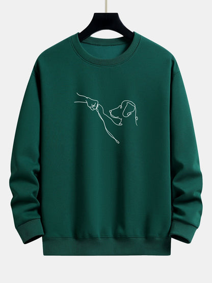 Dog Line Drawing Print Relax Fit Sweatshirt